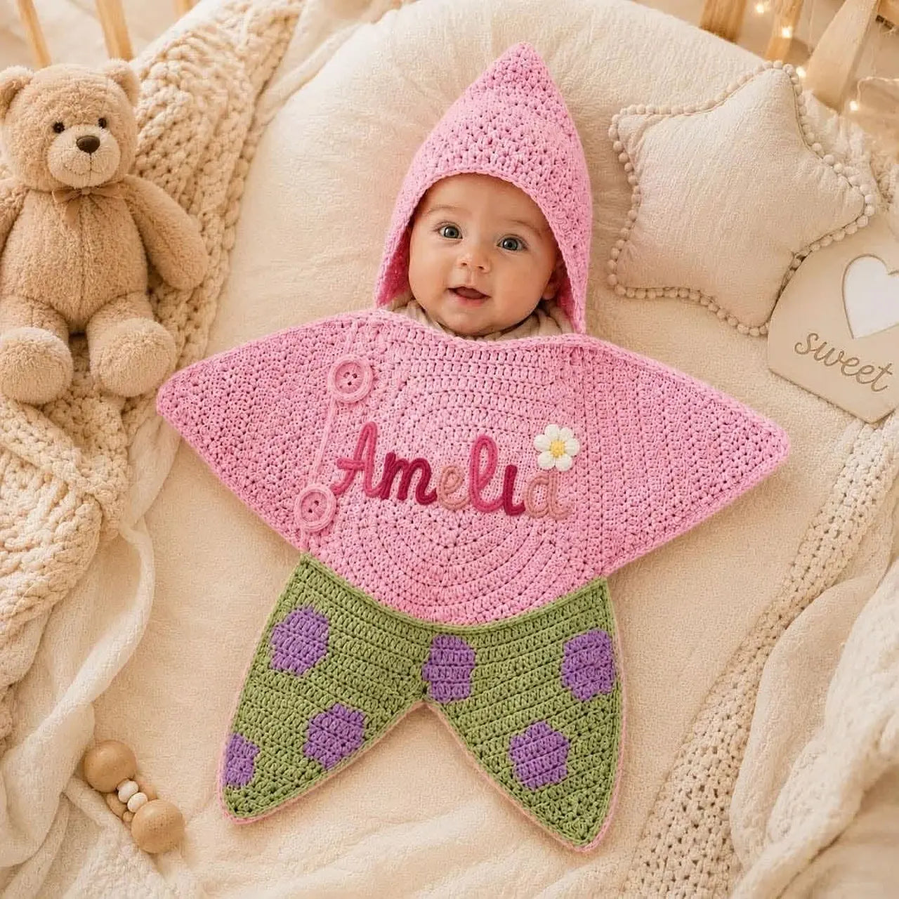 Personalized Little Star Crochet Baby Suit