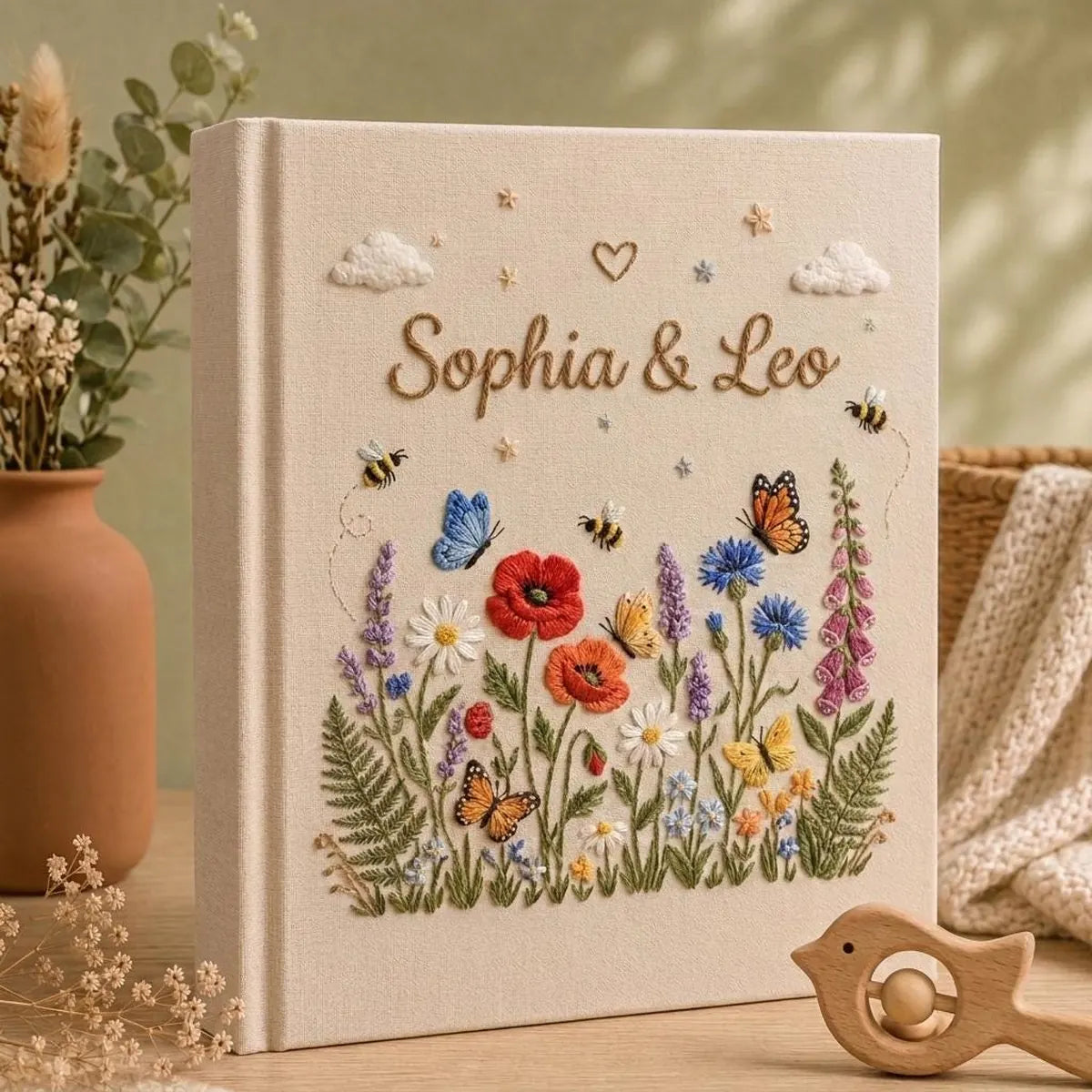 Personalized Embroidered Baby Photo Album – Custom Name Keepsake Gift
